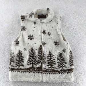 Cobblestone Canyon Vest Womens Medium Sherpa Fleece Winter Trees Snow Made‎ USA